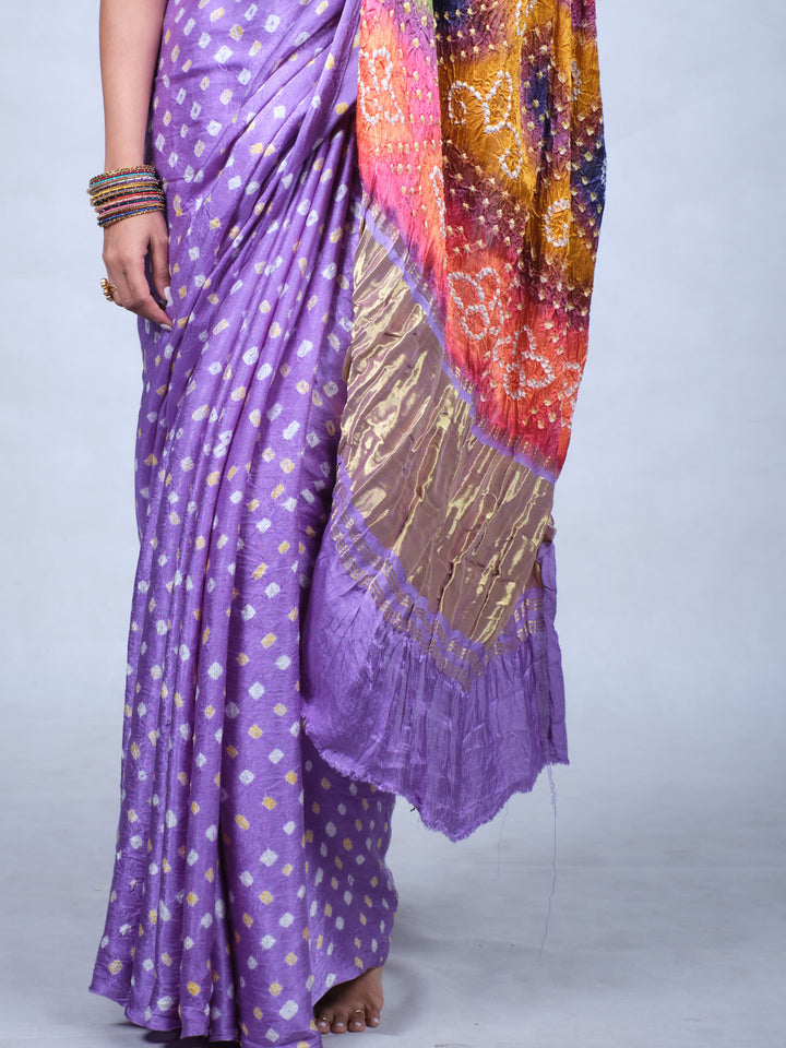 Wisteria Purple Bandhani Modal Silk Saree