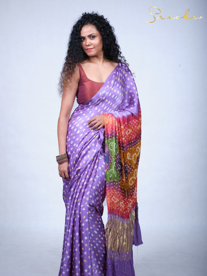 Wisteria Purple Bandhani Modal Silk Saree