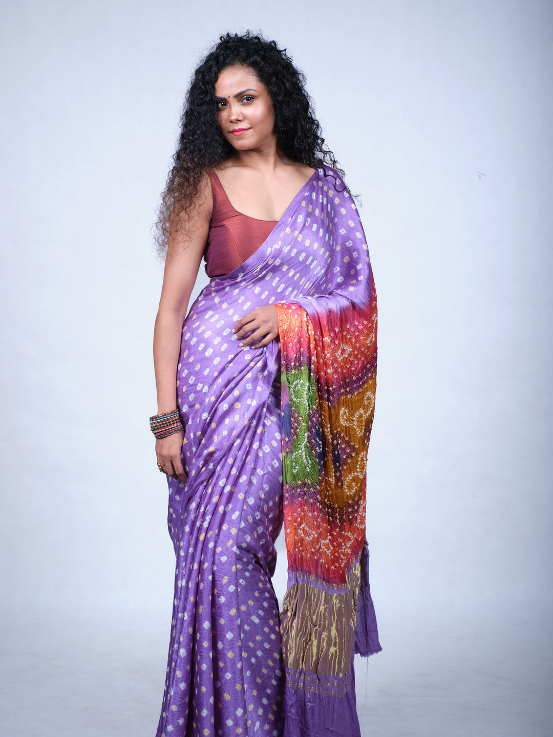 Wisteria Purple Bandhani Modal Silk Saree