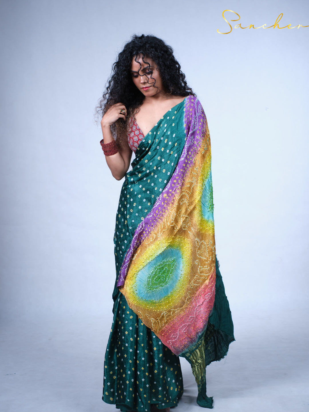 Emerald Bandhani Modal Silk Saree
