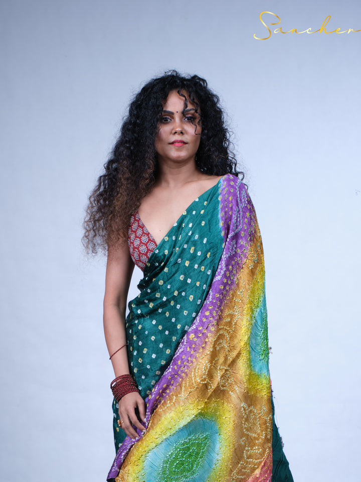 Emerald Bandhani Modal Silk Saree