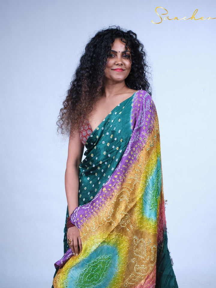 Emerald Bandhani Modal Silk Saree