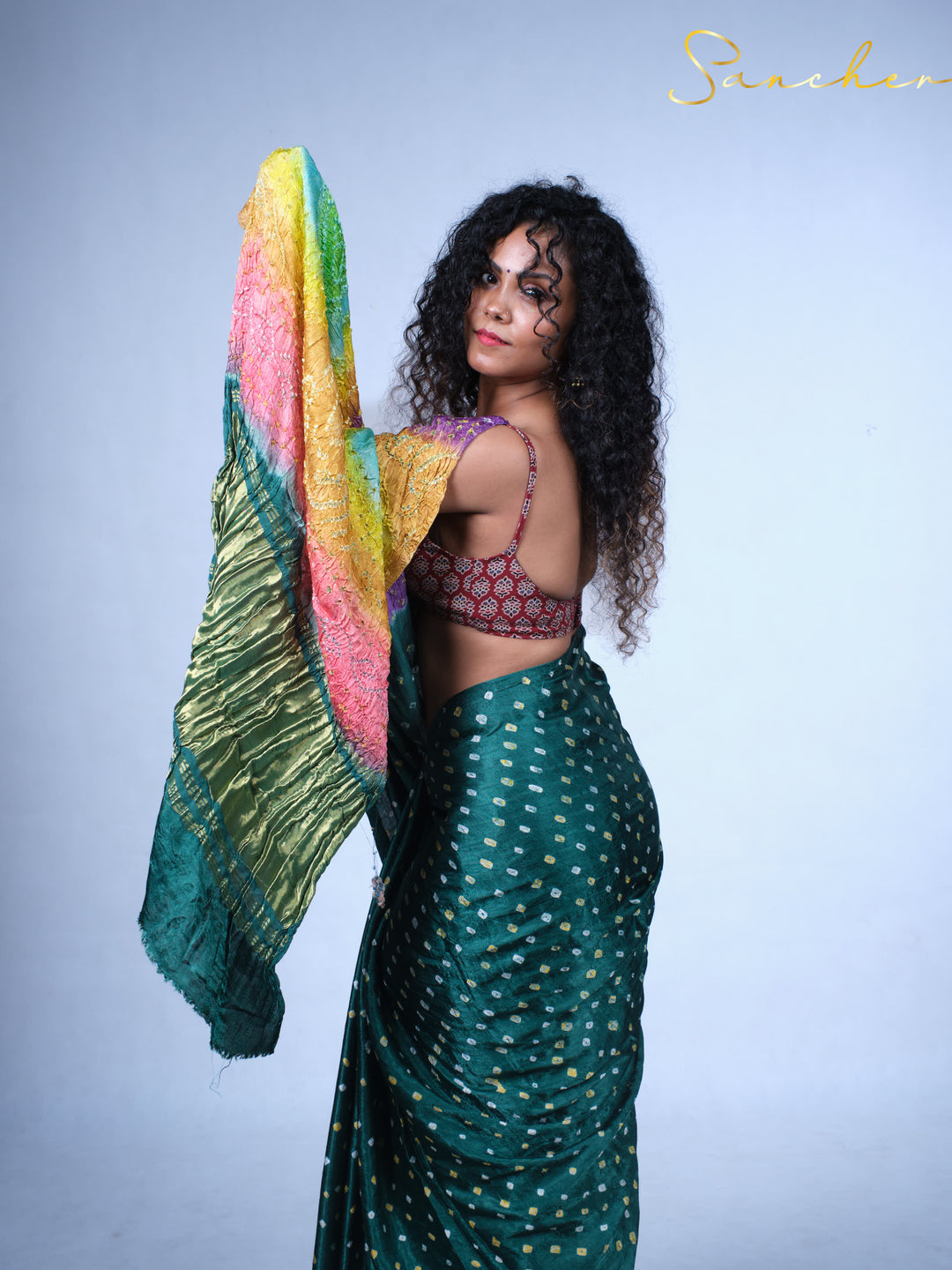 Emerald Bandhani Modal Silk Saree