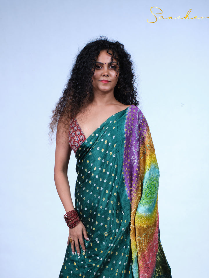 Emerald Bandhani Modal Silk Saree