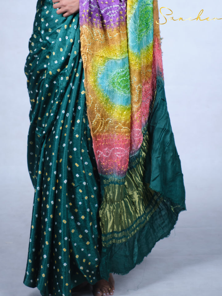 Emerald Bandhani Modal Silk Saree