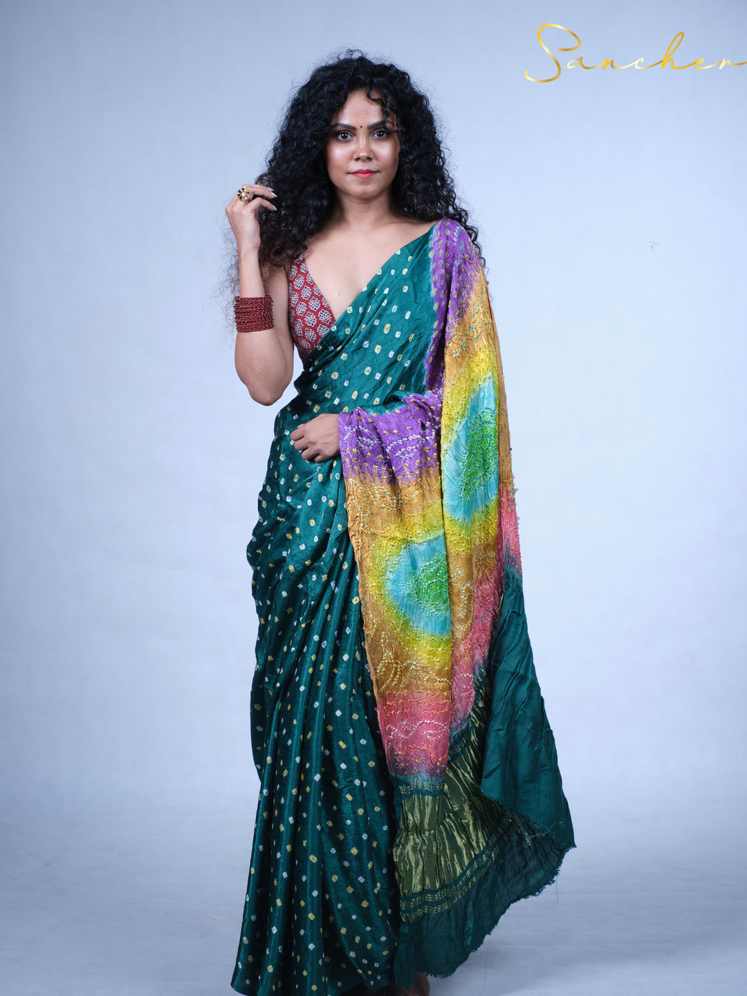 Emerald Bandhani Modal Silk Saree