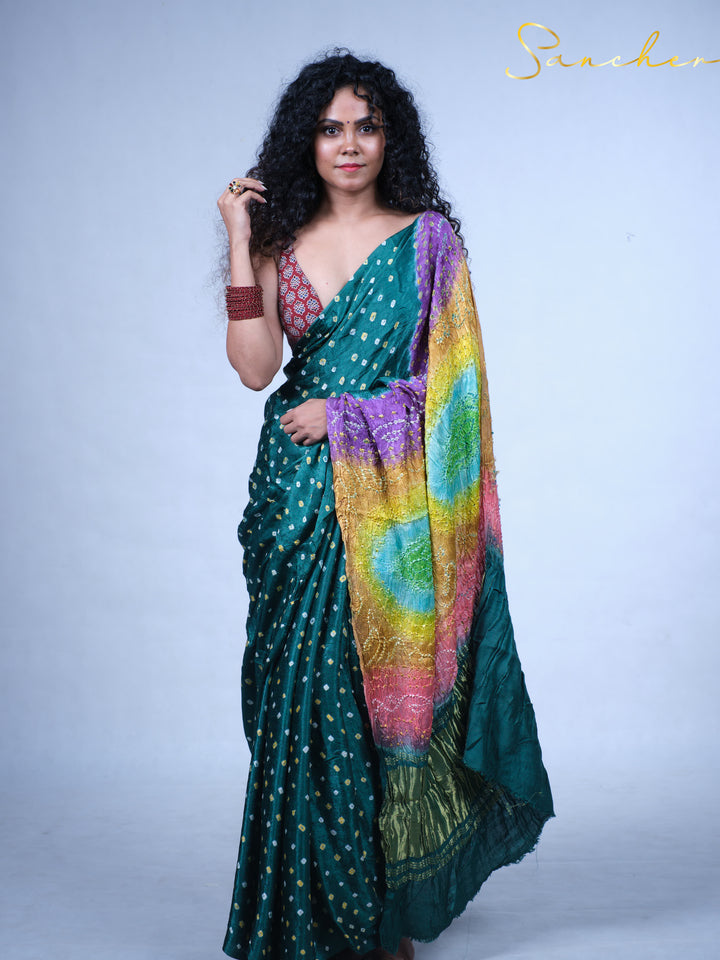 Emerald Bandhani Modal Silk Saree