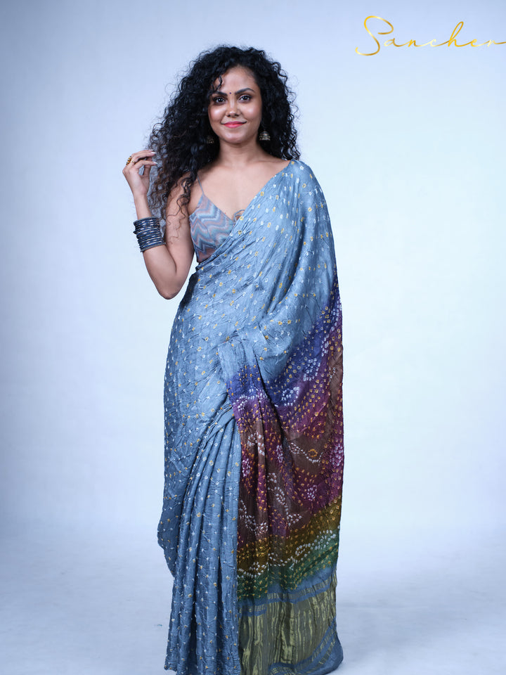 Moody Sky Bandhani Modal Silk Saree
