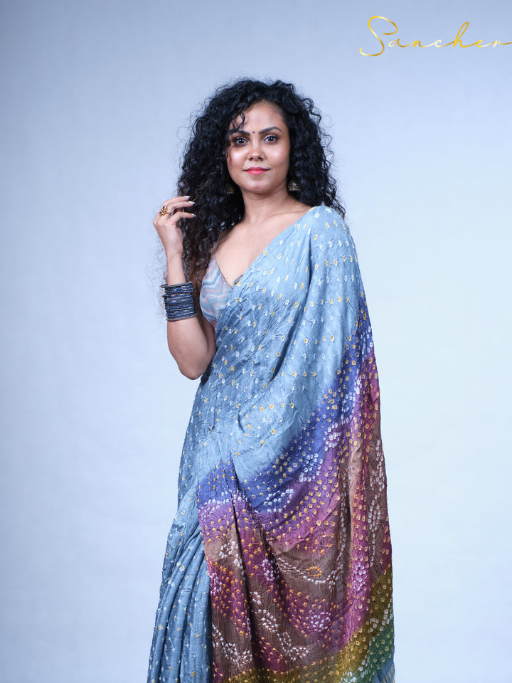 Moody Sky Bandhani Modal Silk Saree