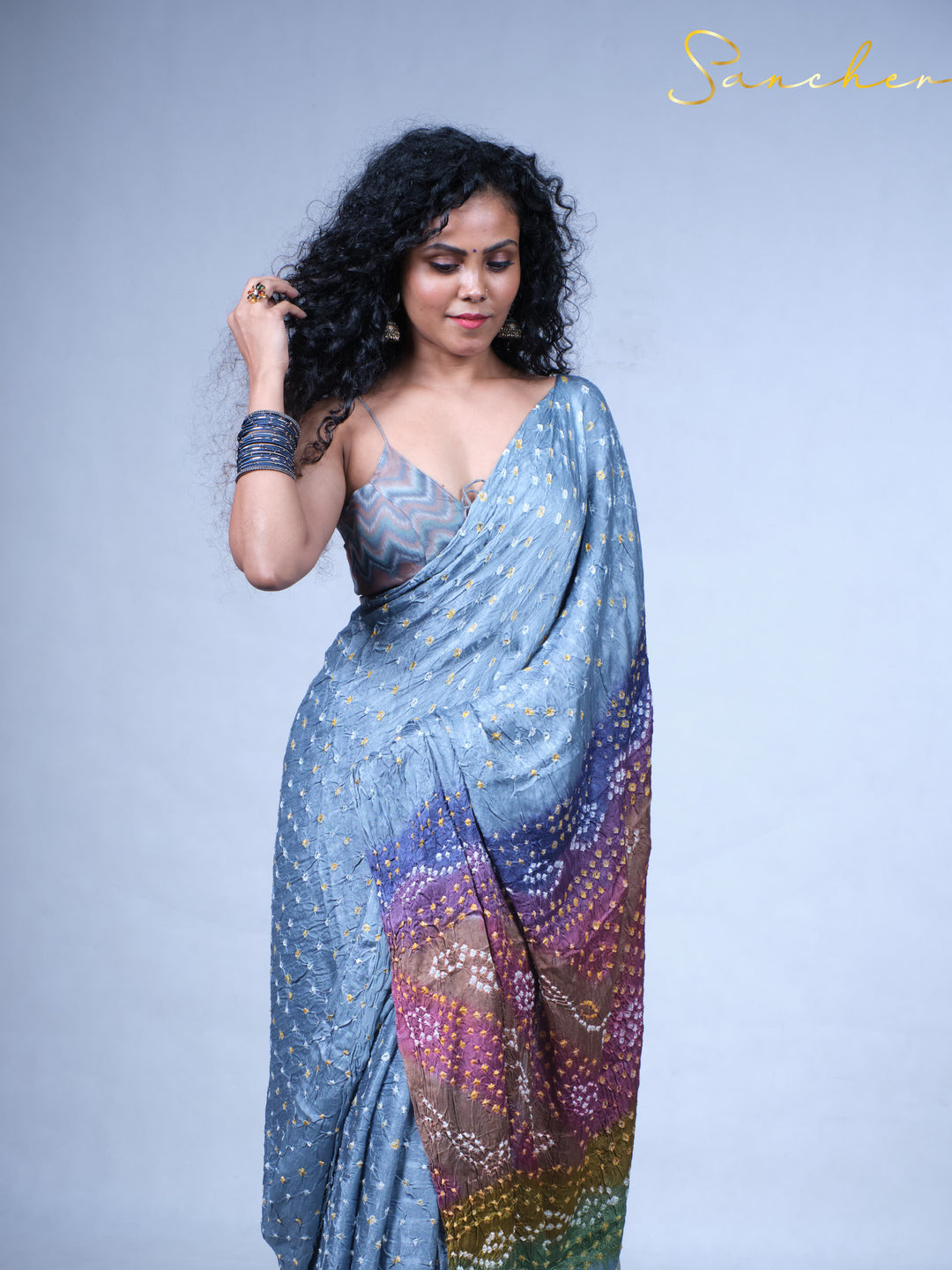 Moody Sky Bandhani Modal Silk Saree