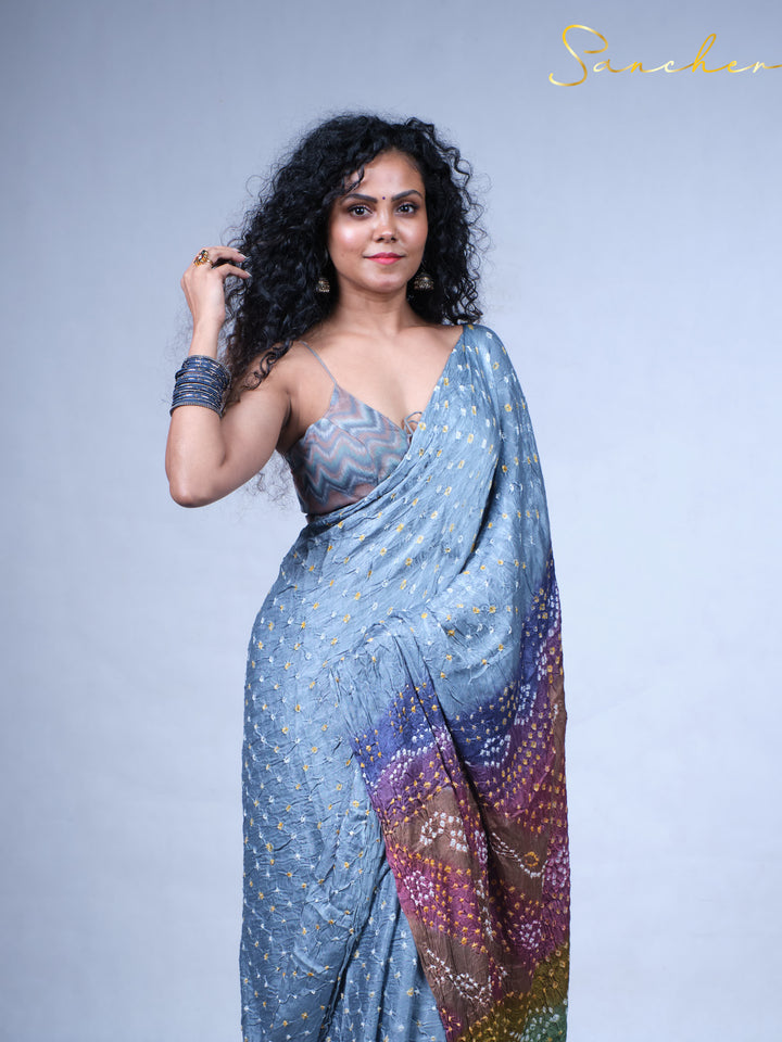 Moody Sky Bandhani Modal Silk Saree