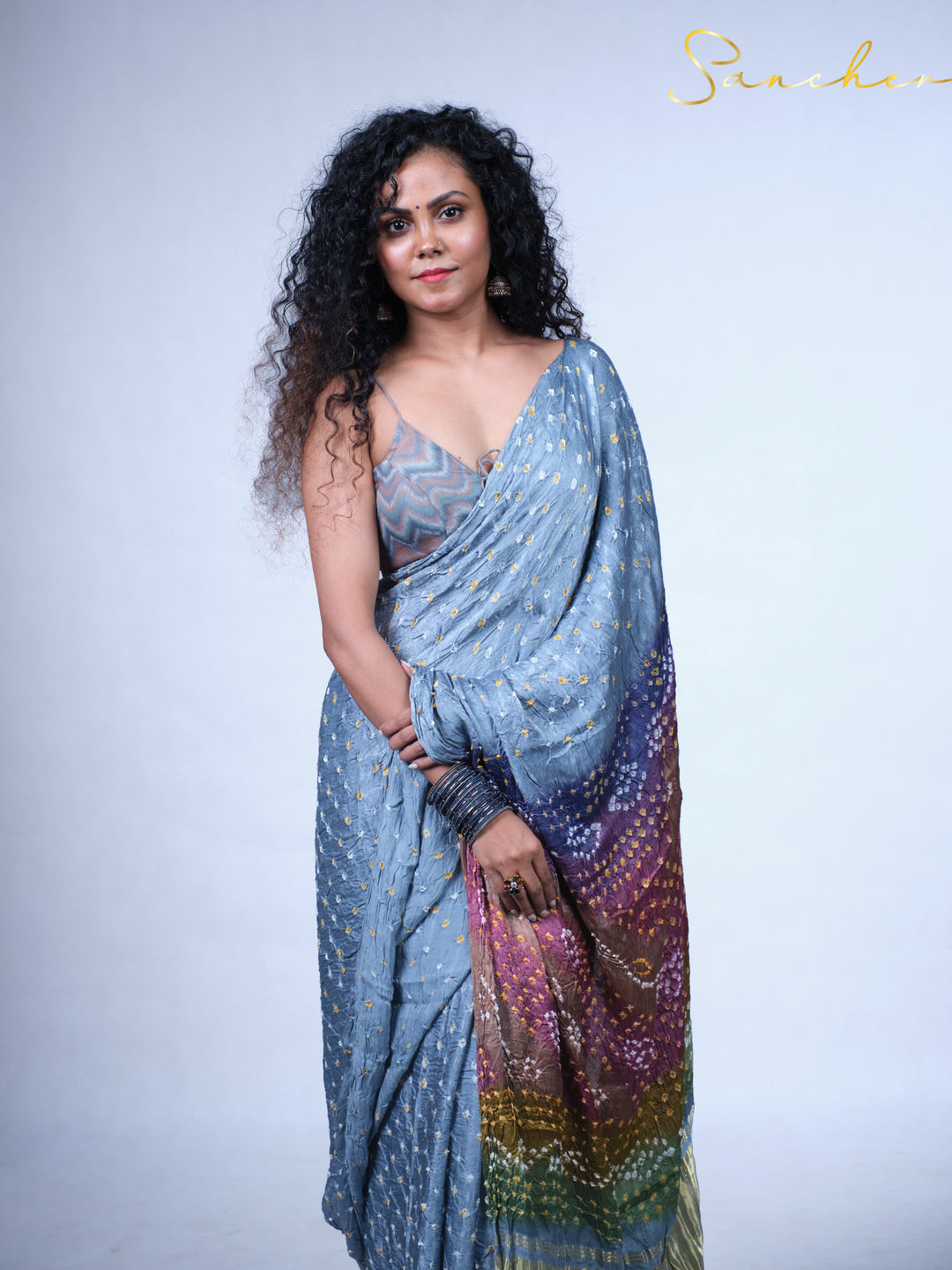 Moody Sky Bandhani Modal Silk Saree