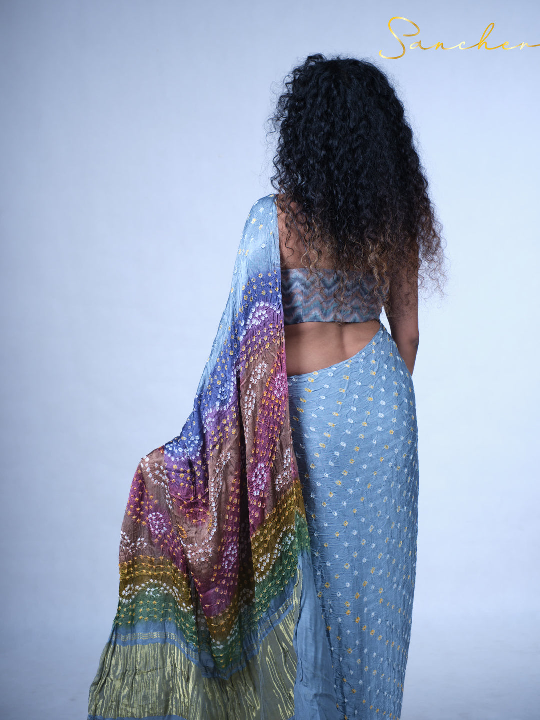 Moody Sky Bandhani Modal Silk Saree