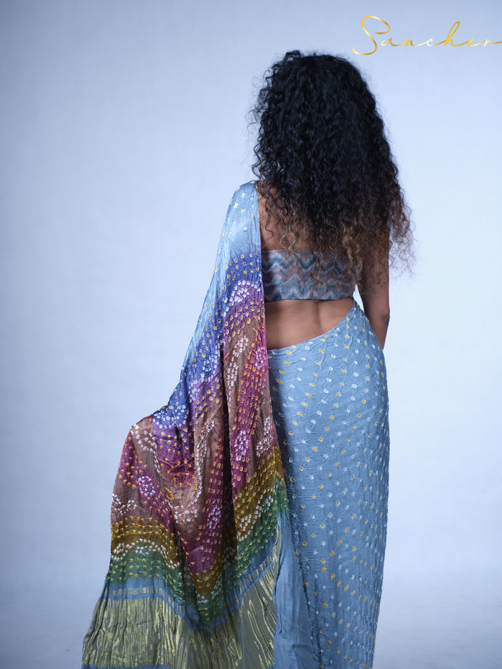 Moody Sky Bandhani Modal Silk Saree