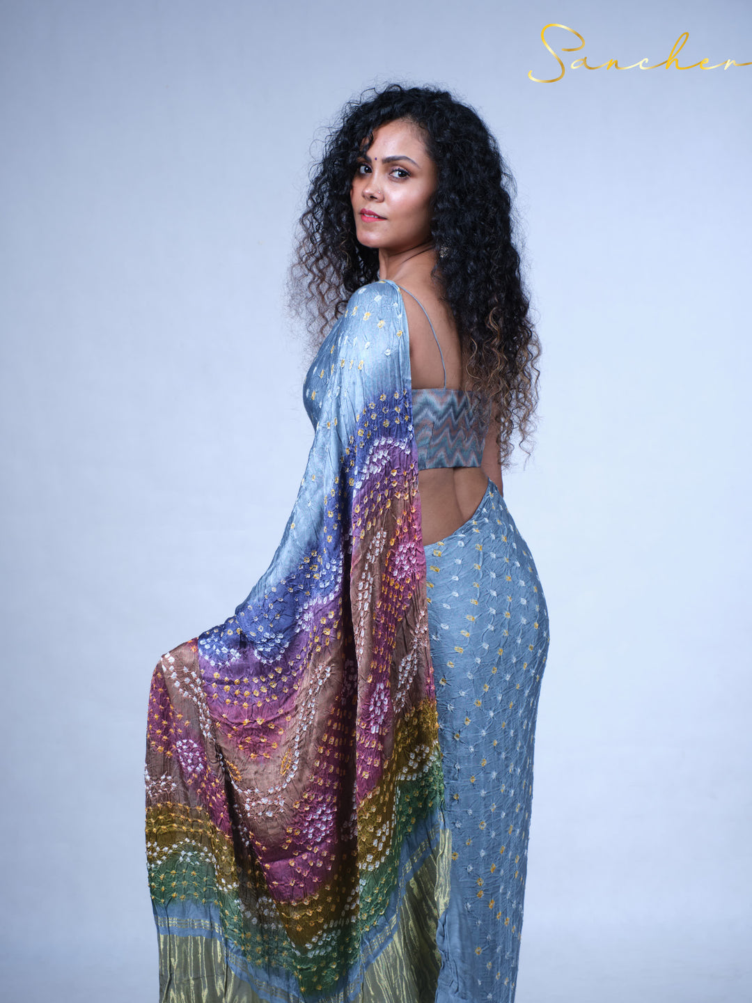 Moody Sky Bandhani Modal Silk Saree