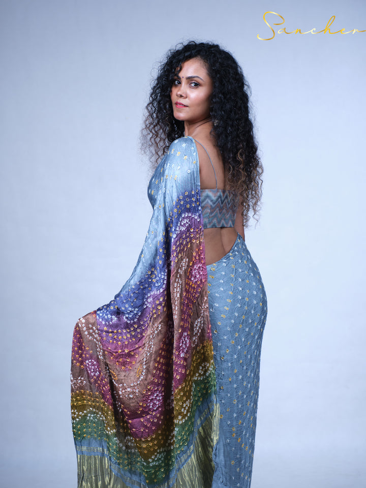 Moody Sky Bandhani Modal Silk Saree
