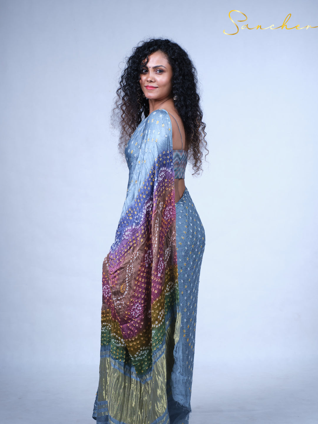 Moody Sky Bandhani Modal Silk Saree