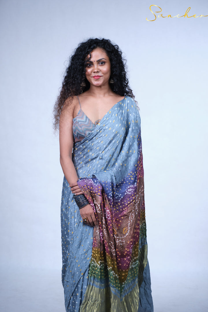 Moody Sky Bandhani Modal Silk Saree