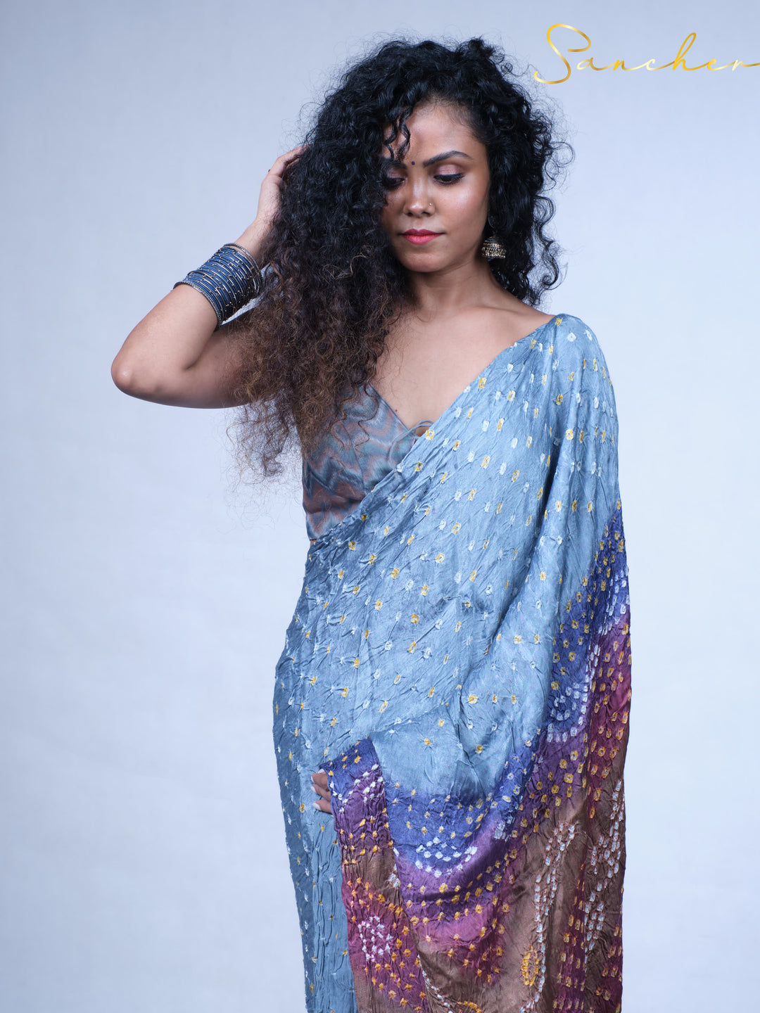 Moody Sky Bandhani Modal Silk Saree