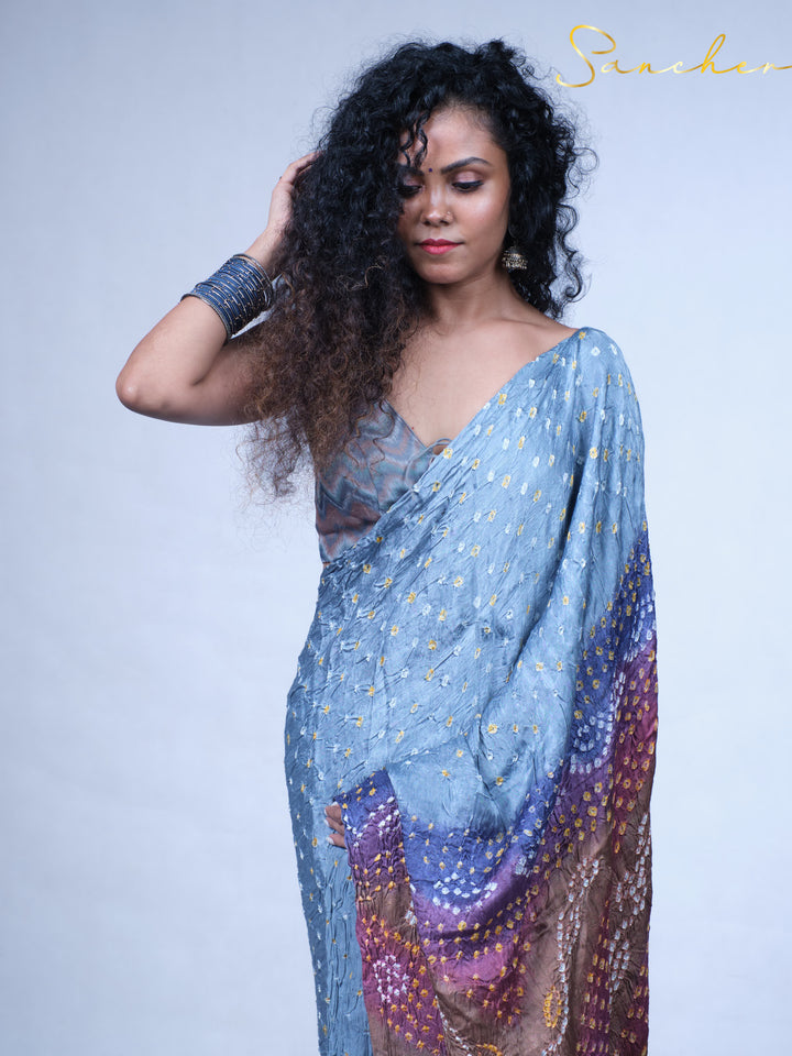 Moody Sky Bandhani Modal Silk Saree