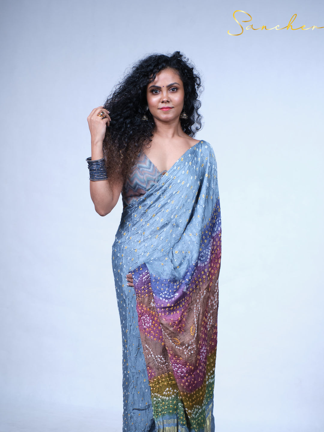 Moody Sky Bandhani Modal Silk Saree