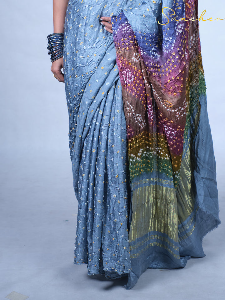 Moody Sky Bandhani Modal Silk Saree