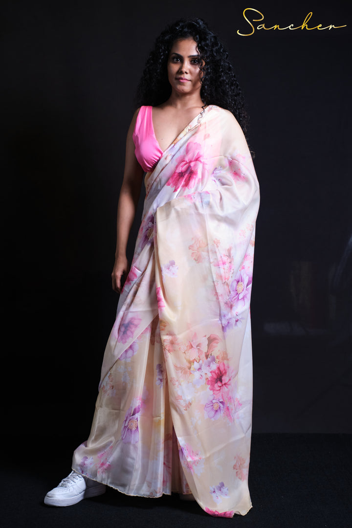 Daisy Delight Satin Silk Saree