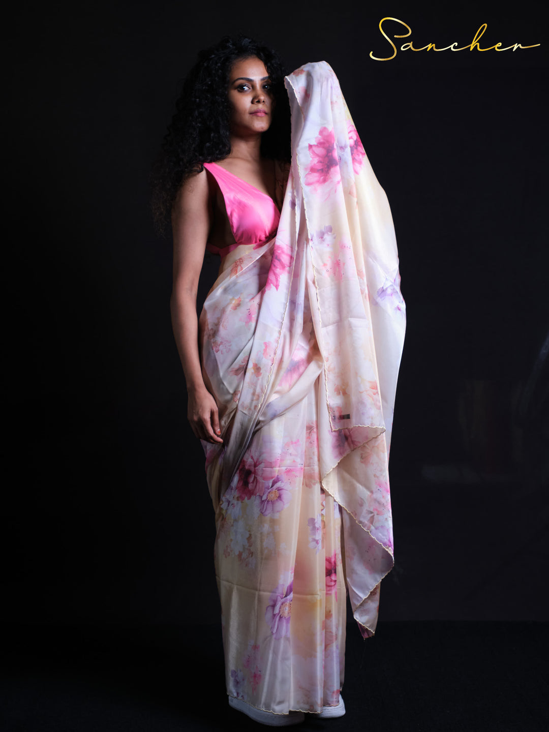 Daisy Delight Satin Silk Saree