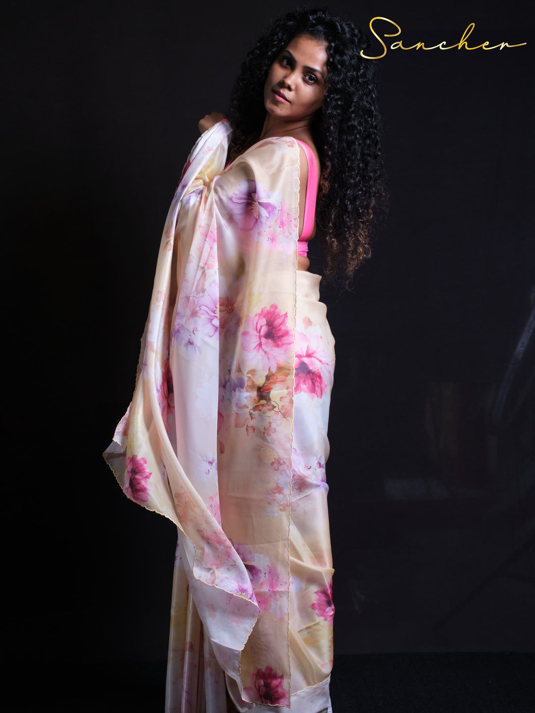 Daisy Delight Satin Silk Saree