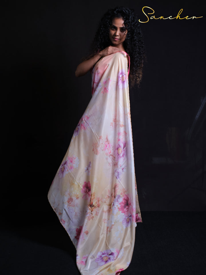 Daisy Delight Satin Silk Saree