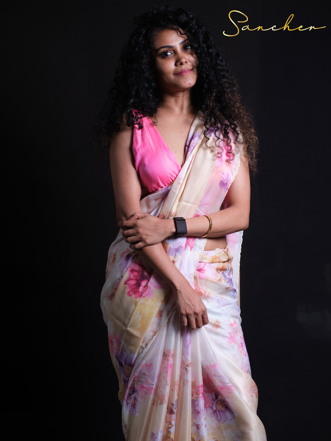 Daisy Delight Satin Silk Saree