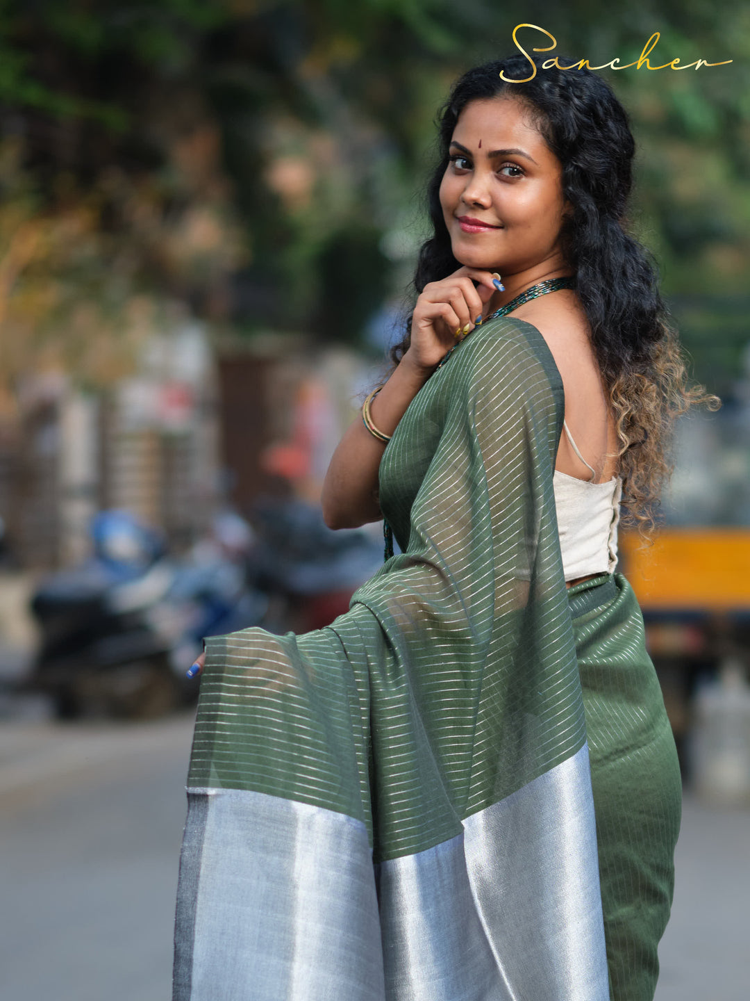 Forest Night Mulmul Cotton Saree