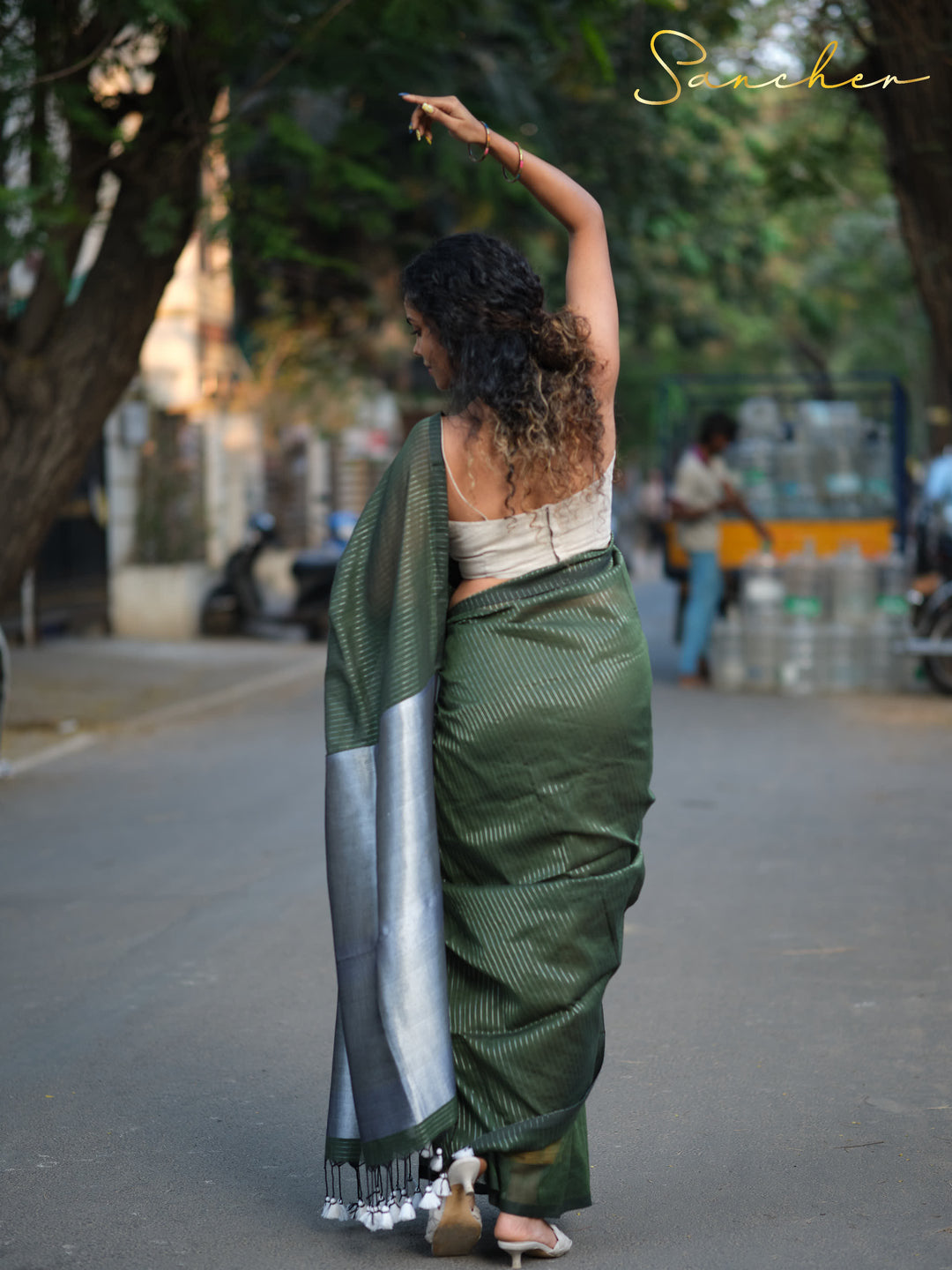 Forest Night Mulmul Cotton Saree