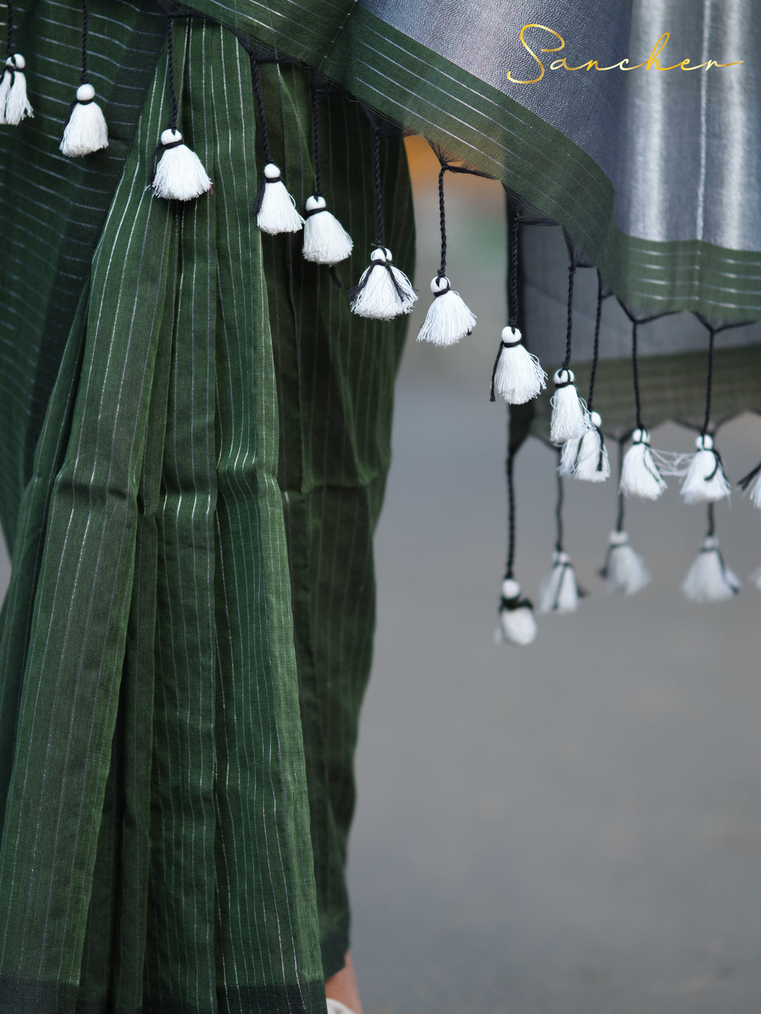 Forest Night Mulmul Cotton Saree