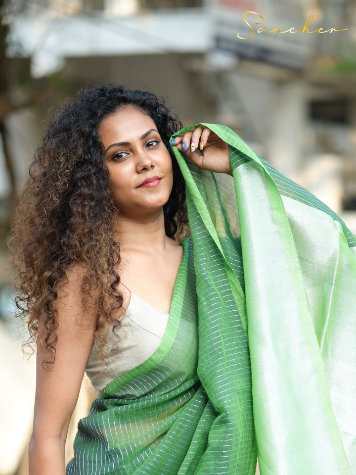 Green Hunter Mulmul Cotton Saree