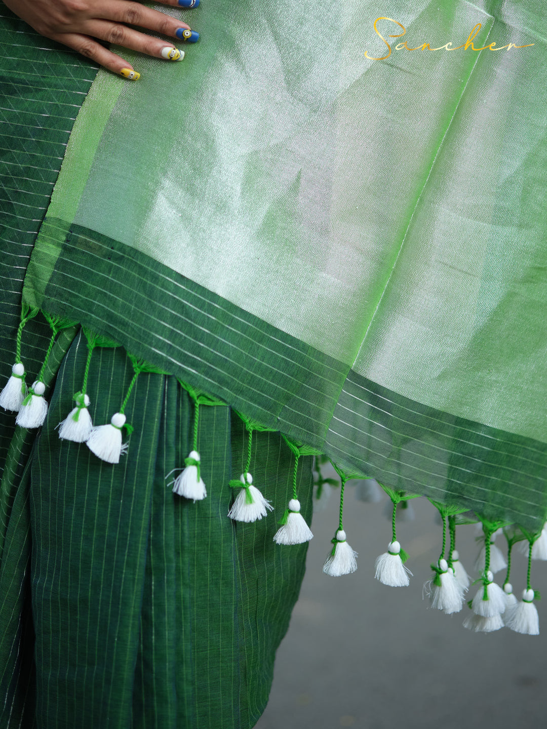 Green Hunter Mulmul Cotton Saree