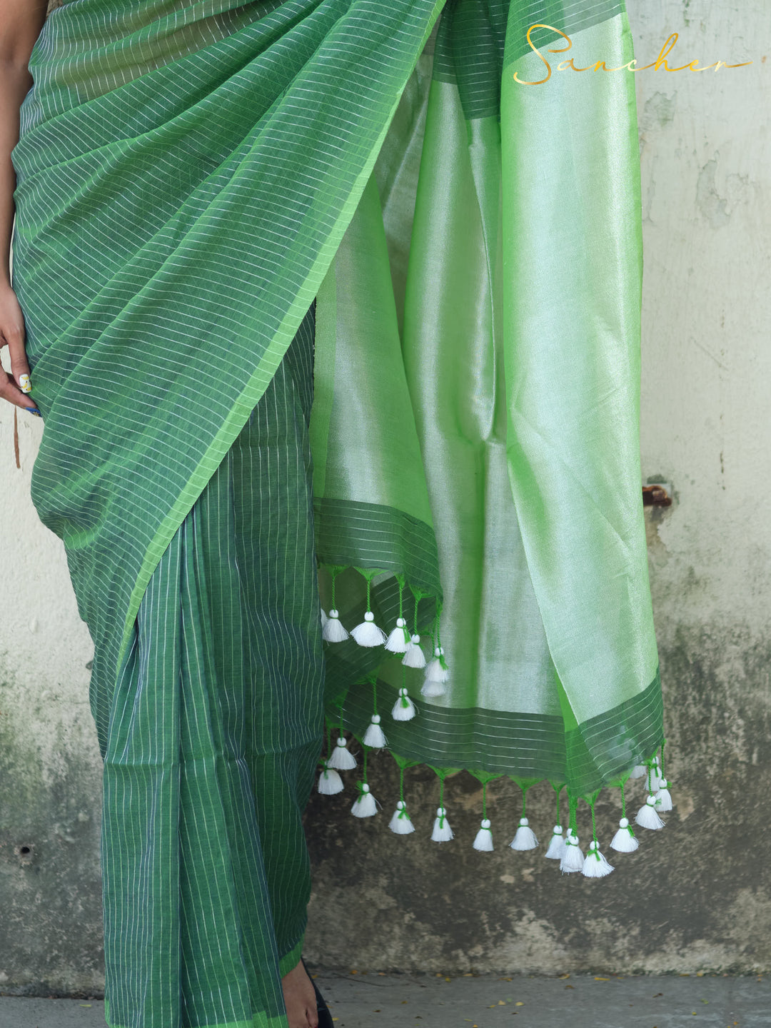 Green Hunter Mulmul Cotton Saree