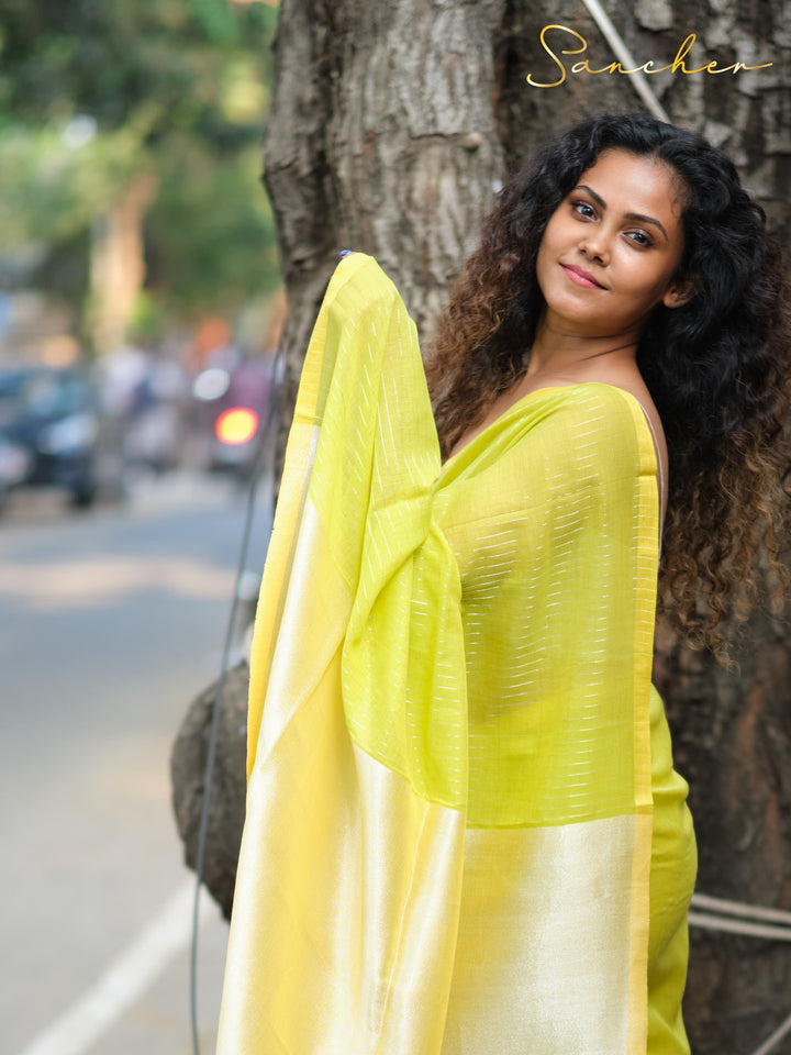 Citrus Fizz Mulmul Cotton Saree