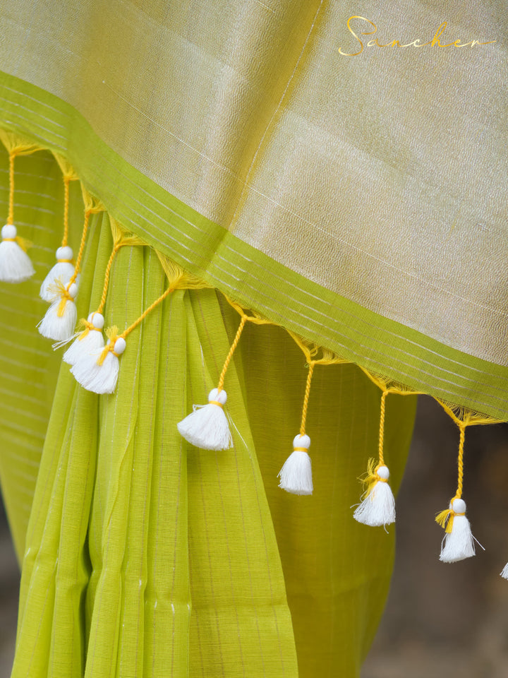 Lusty Lime Mulmul Cotton Saree