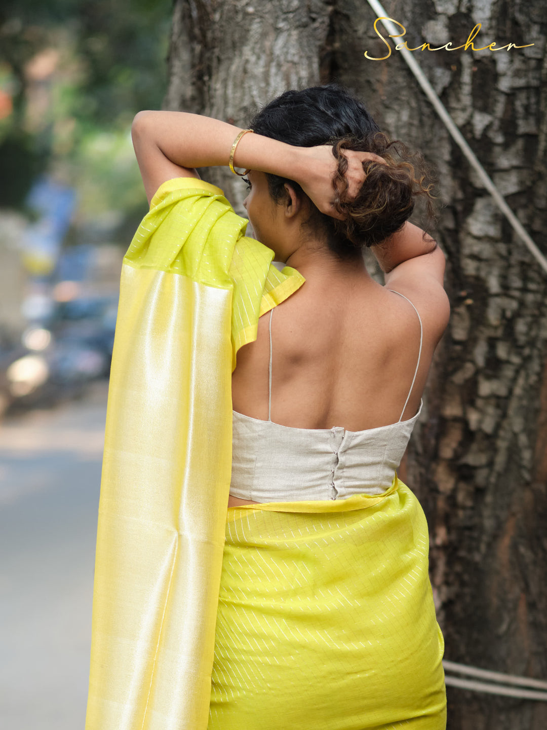 Lusty Lime Mulmul Cotton Saree