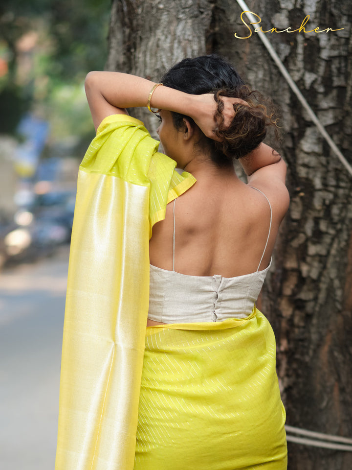 Lusty Lime Mulmul Cotton Saree