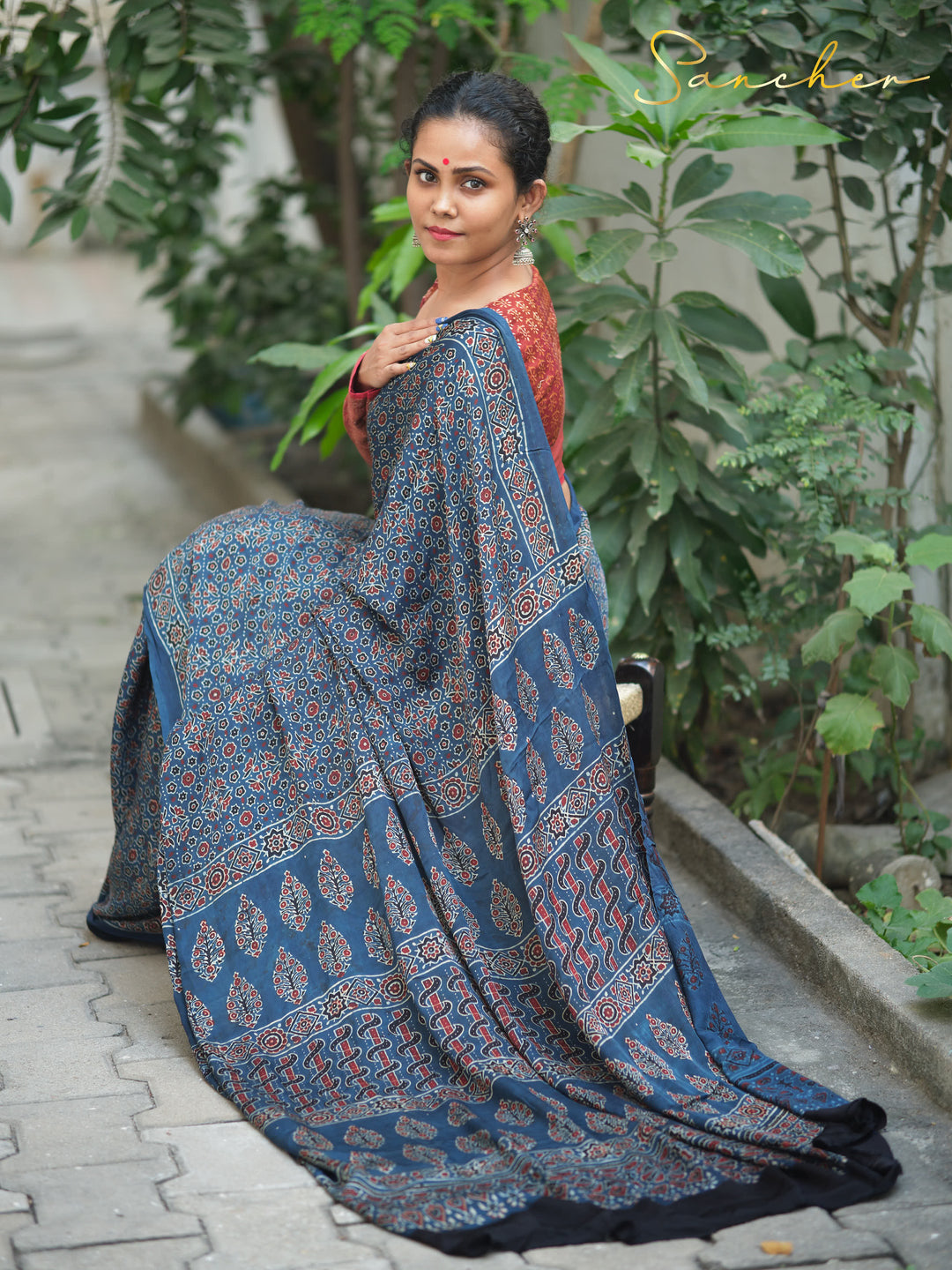 Majestic Mystique Blue Color Ajark Modal Silk Saree