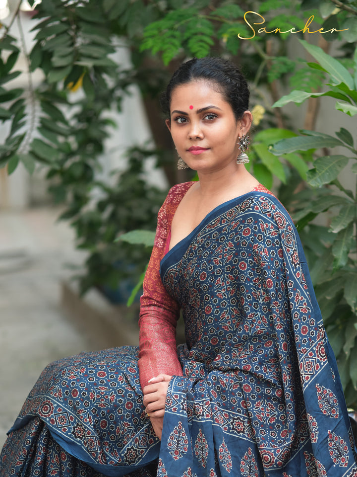 Majestic Mystique Blue Color Ajark Modal Silk Saree