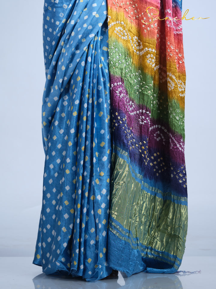 pale blue bandhani silk saree