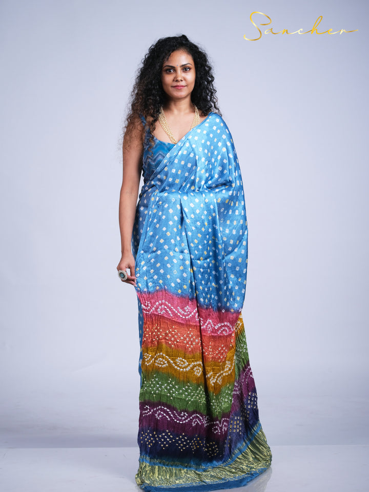pale blue bandhani silk saree