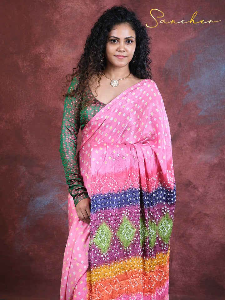 Floral Fantasy Bandhani Modal Silk Saree