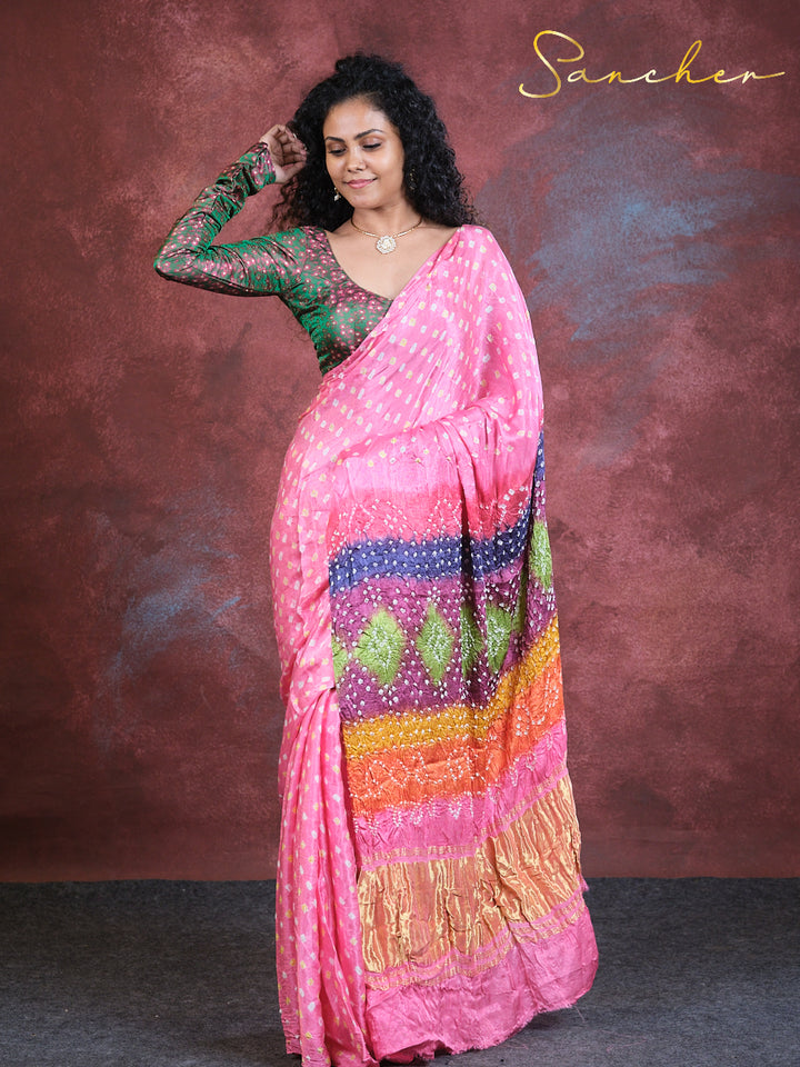 Floral Fantasy Bandhani Modal Silk Saree