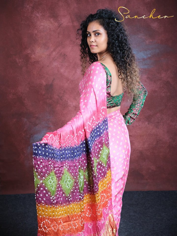 Floral Fantasy Bandhani Modal Silk Saree