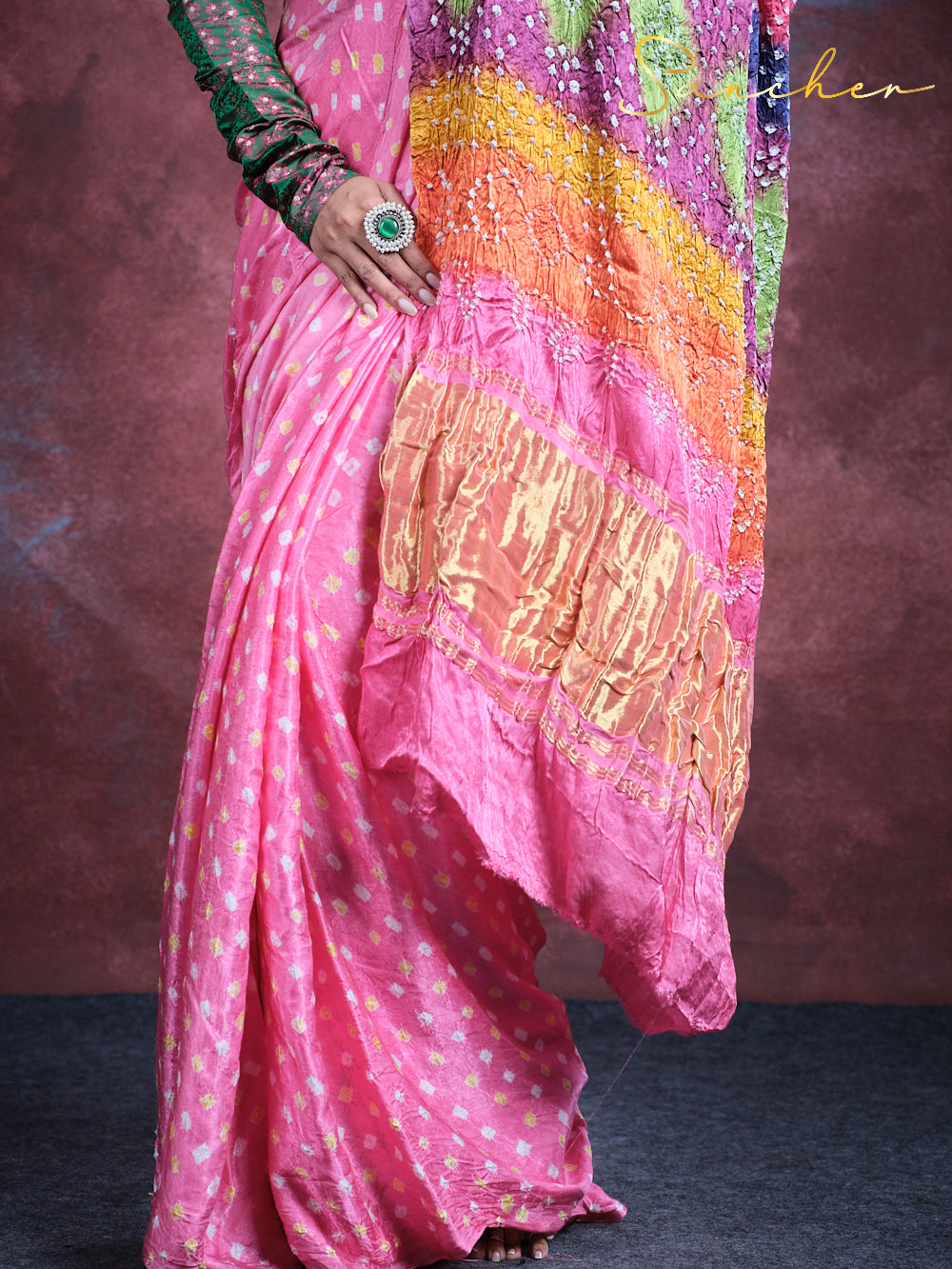 Floral Fantasy Bandhani Modal Silk Saree