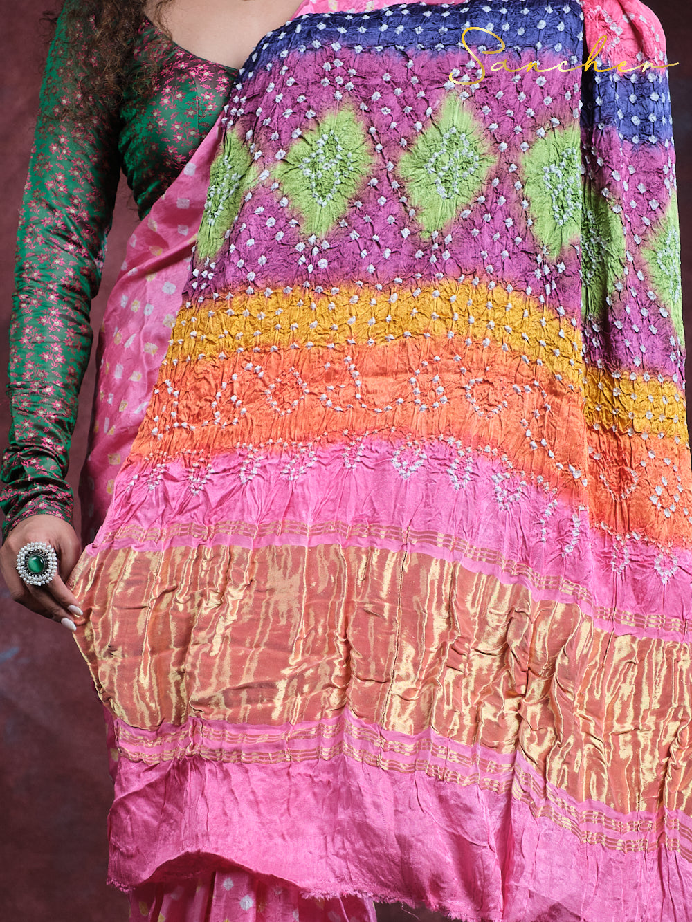 Floral Fantasy Bandhani Modal Silk Saree